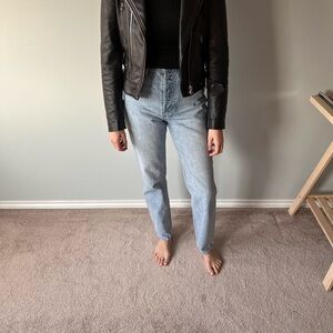 Zara Black Leather Moto Jacket with Silver Accents